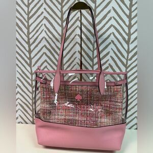 Kate Spade Ash See Through Tweed Large Triple Compartment Tote Pink